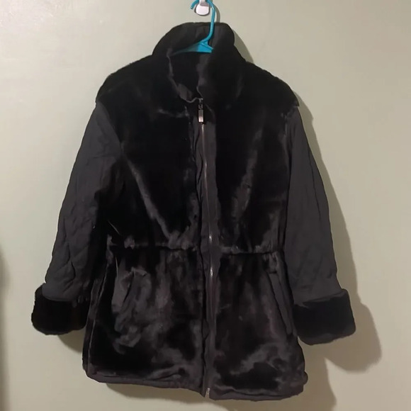 Jl Colebrook Faux Fur Reversible Coat Adjustable Waist Jacket Black Small - Picture 3 of 13